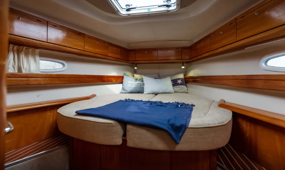 Cabin on Meer Elis, a Bavaria 44 Vision sailboat at Bergen, Norway