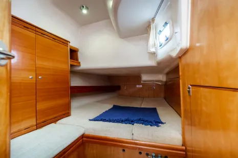 Cabin on Meer Elis, a Bavaria 44 Vision sailboat at Bergen, Norway