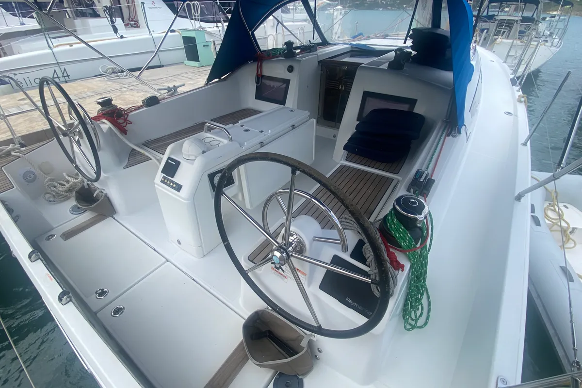 Cockpit of C's The Day, a Beneteau Sunsail 41 sailboat at Road Town, British Virgin Islands