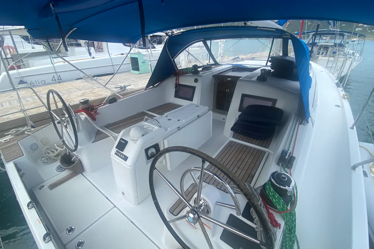 Cockpit of C's The Day, a Beneteau Sunsail 41 sailboat at Road Town, British Virgin Islands