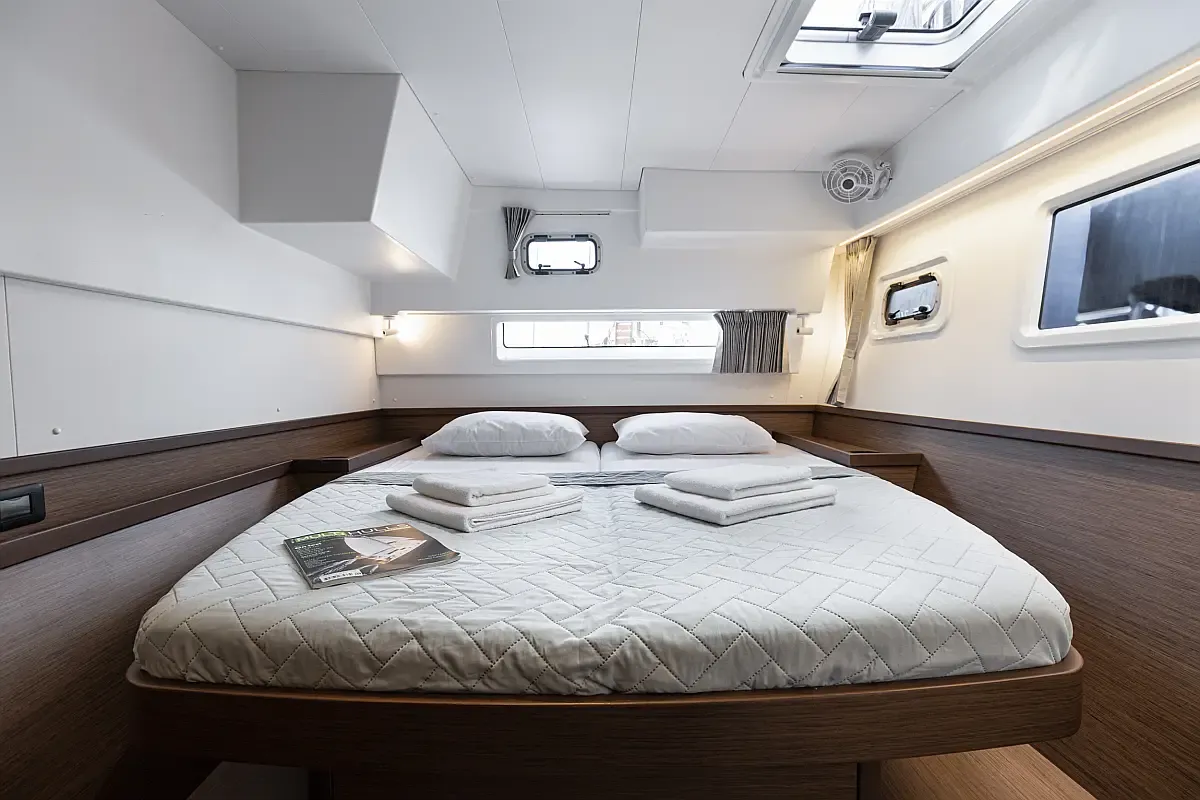 Cabin on Notorious, a Lagoon 42 catamaran at Lefkada, Greece