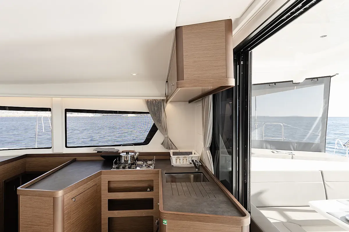 Galley of Notorious, a Lagoon 42 catamaran at Lefkada, Greece