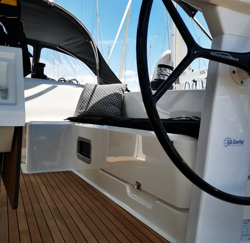 Cockpit of Marie, a Bavaria Cruiser 51 sailboat at Seget Donji, Croatia