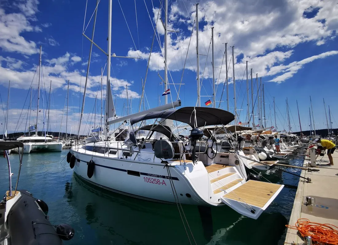 Exterior view of Marie, a Bavaria Cruiser 51 sailboat at Seget Donji, Croatia