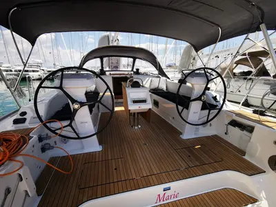 Cockpit of Marie, a Bavaria Cruiser 51 sailboat at Seget Donji, Croatia