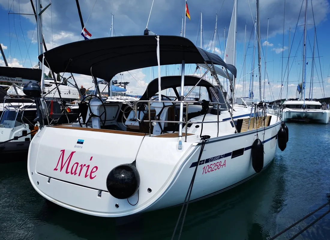 Exterior view of Marie, a Bavaria Cruiser 51 sailboat at Seget Donji, Croatia