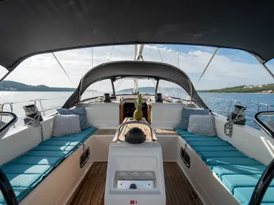 Deck of Marie, a Bavaria Cruiser 51 sailboat at Seget Donji, Croatia