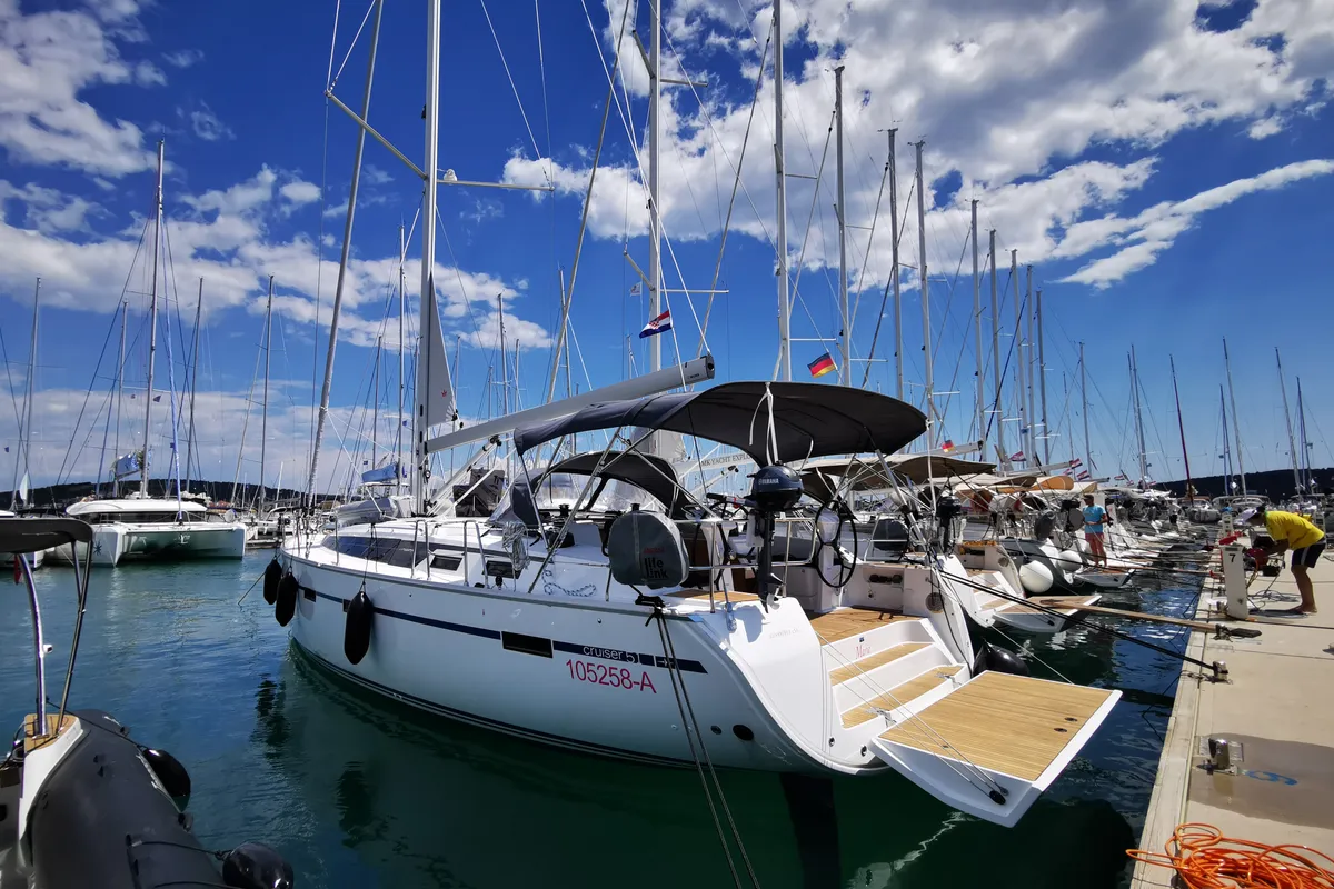 Exterior view of Marie, a Bavaria Cruiser 51 sailboat at Seget Donji, Croatia