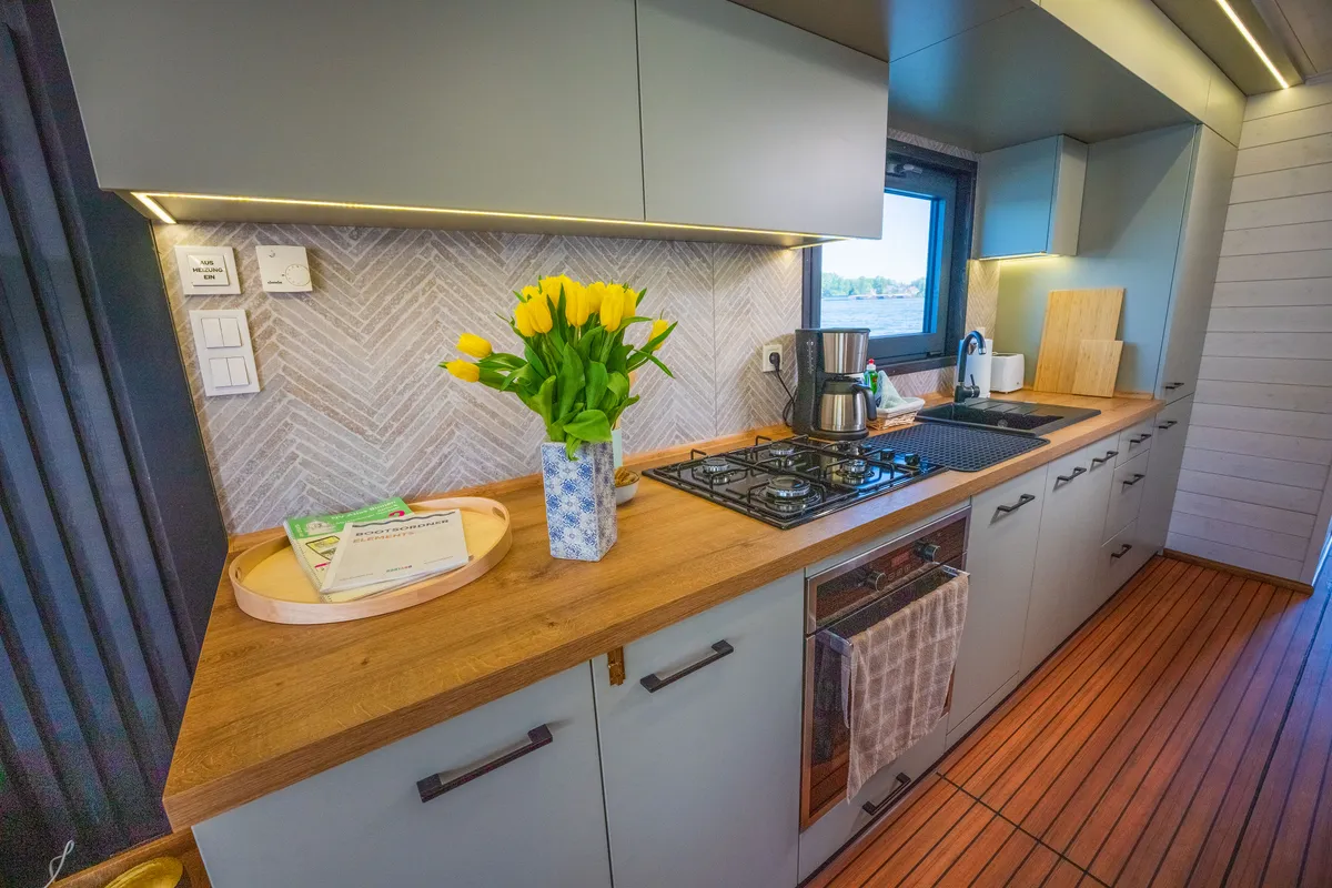 Cabin on Elements, a Woma D13 motorboat at Fürstenberg/Havel, Germany