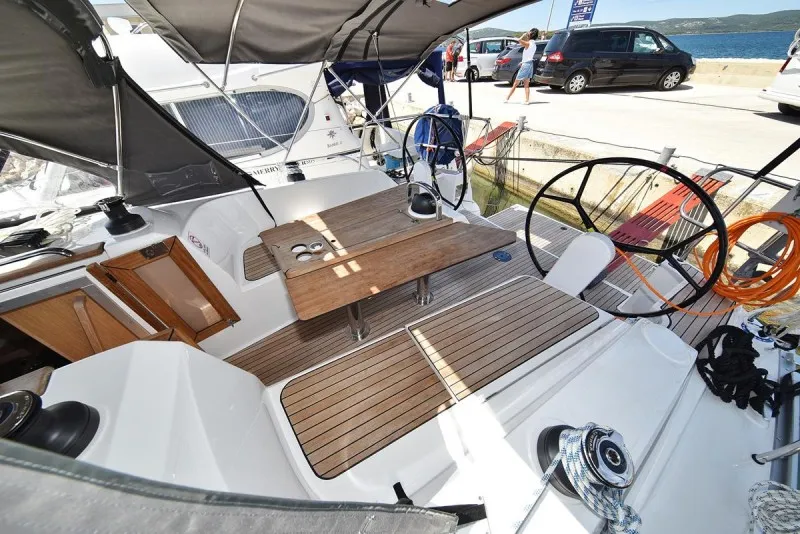 Deck of Sofija, a Bavaria Cruiser 37 sailboat at Biograd na Moru, Croatia