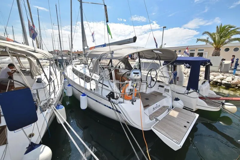 Exterior view of Sofija, a Bavaria Cruiser 37 sailboat at Biograd na Moru, Croatia