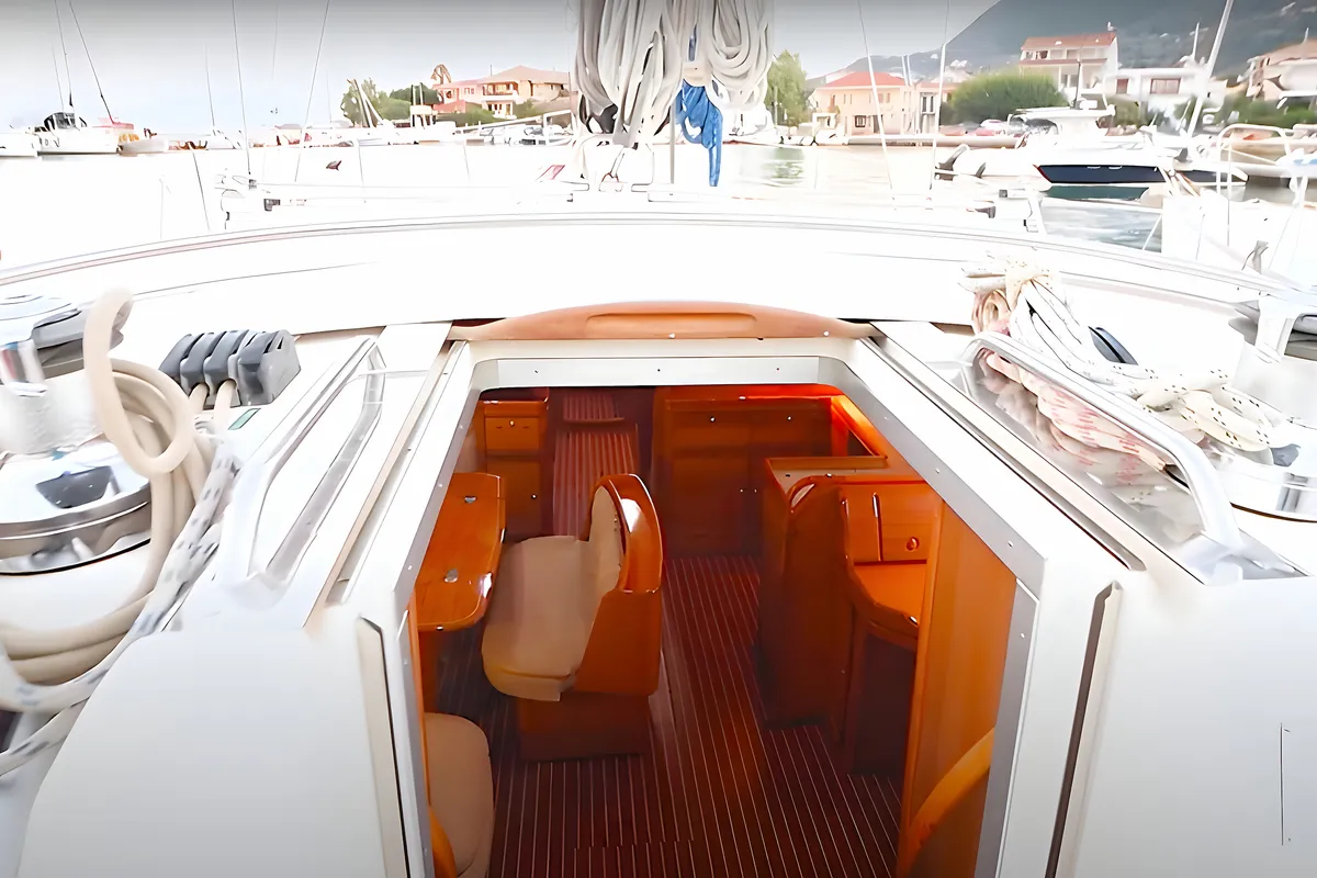 Salon of Melodia, a Bavaria 50 Cruiser sailboat at Horta, Portugal