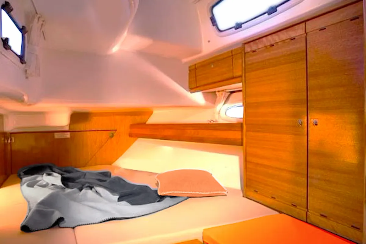 Cabin on Melodia, a Bavaria 50 Cruiser sailboat at Horta, Portugal