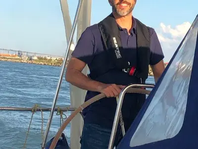 Cockpit of Melodia, a Bavaria 50 Cruiser sailboat at Horta, Portugal