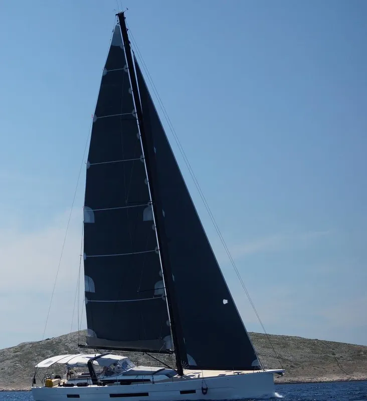 Exterior view of Bahia Feliz V, a Dufour Exclusive 63 sailboat at Primošten, Croatia