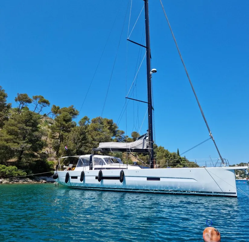 Exterior view of Bahia Feliz V, a Dufour Exclusive 63 sailboat at Primošten, Croatia