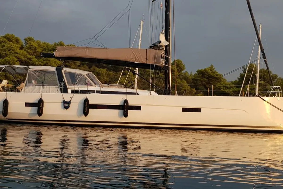 Exterior view of Bahia Feliz V, a Dufour Exclusive 63 sailboat at Primošten, Croatia