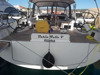 Cockpit of Bahia Feliz V, a Dufour Exclusive 63 sailboat at Primošten, Croatia