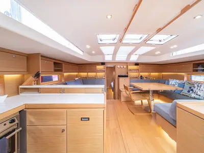 Salon of Bahia Feliz V, a Dufour Exclusive 63 sailboat at Primošten, Croatia