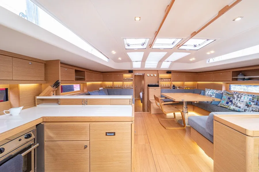 Salon of Bahia Feliz V, a Dufour Exclusive 63 sailboat at Primošten, Croatia
