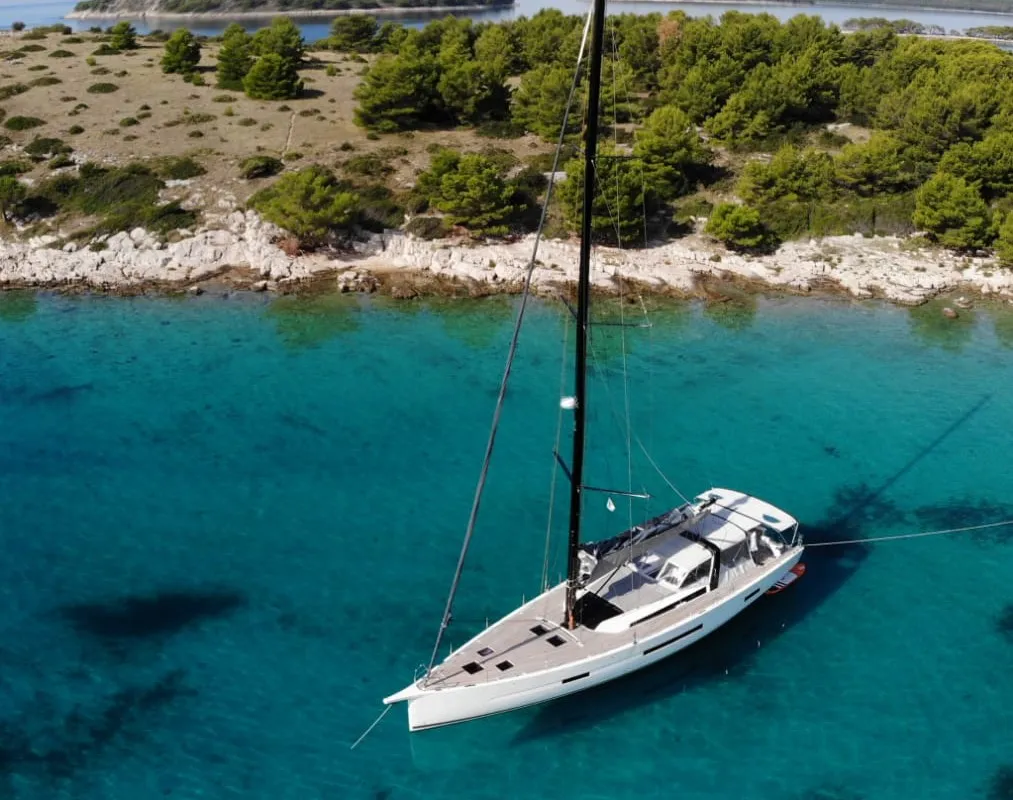 Exterior view of Bahia Feliz V, a Dufour Exclusive 63 sailboat at Primošten, Croatia