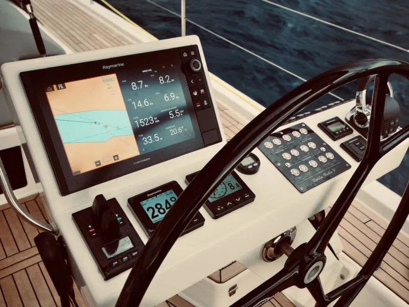 Cockpit of Bahia Feliz V, a Dufour Exclusive 63 sailboat at Primošten, Croatia