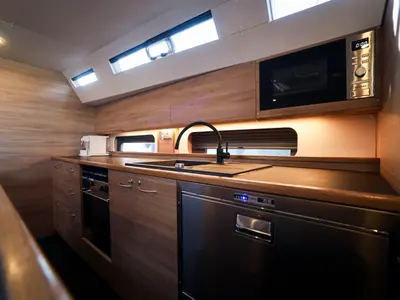 Galley of Luna Blu, a D&D Kufner 50 sailboat at Salerno, Italy