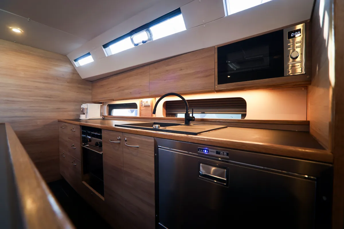 Galley of Luna Blu, a D&D Kufner 50 sailboat at Salerno, Italy