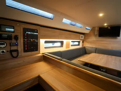 Salon of Luna Blu, a D&D Kufner 50 sailboat at Salerno, Italy