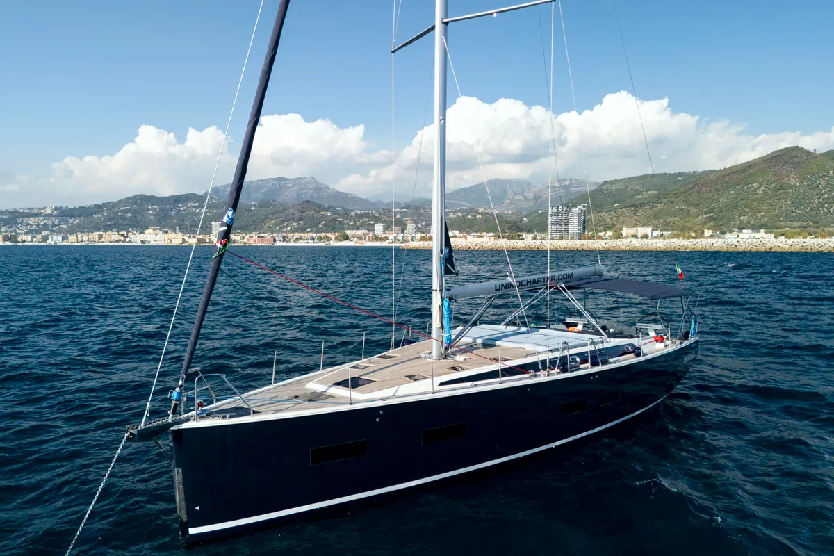Exterior view of Luna Blu, a D&D Kufner 50 sailboat at Salerno, Italy