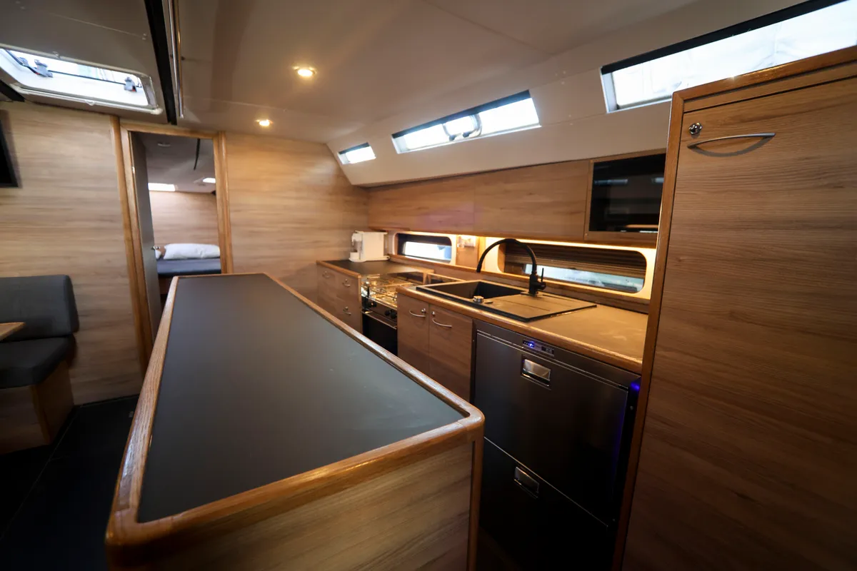 Galley of Luna Blu, a D&D Kufner 50 sailboat at Salerno, Italy