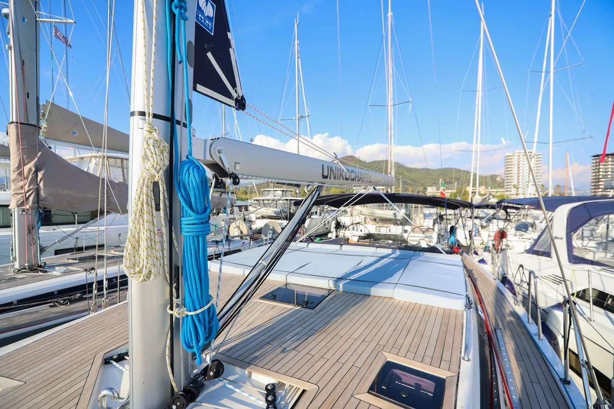 Deck of Luna Blu, a D&D Kufner 50 sailboat at Salerno, Italy