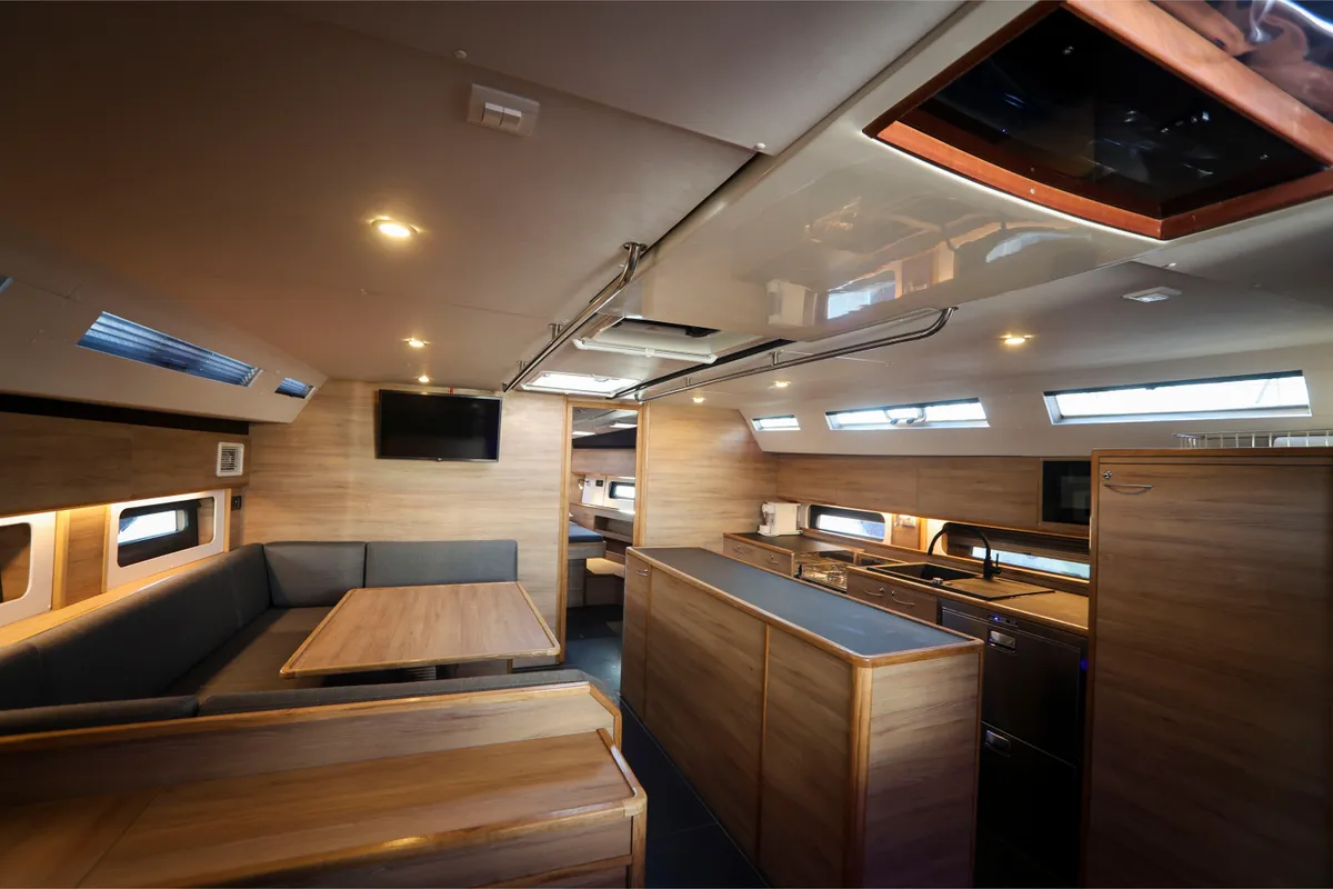 Salon of Luna Blu, a D&D Kufner 50 sailboat at Salerno, Italy