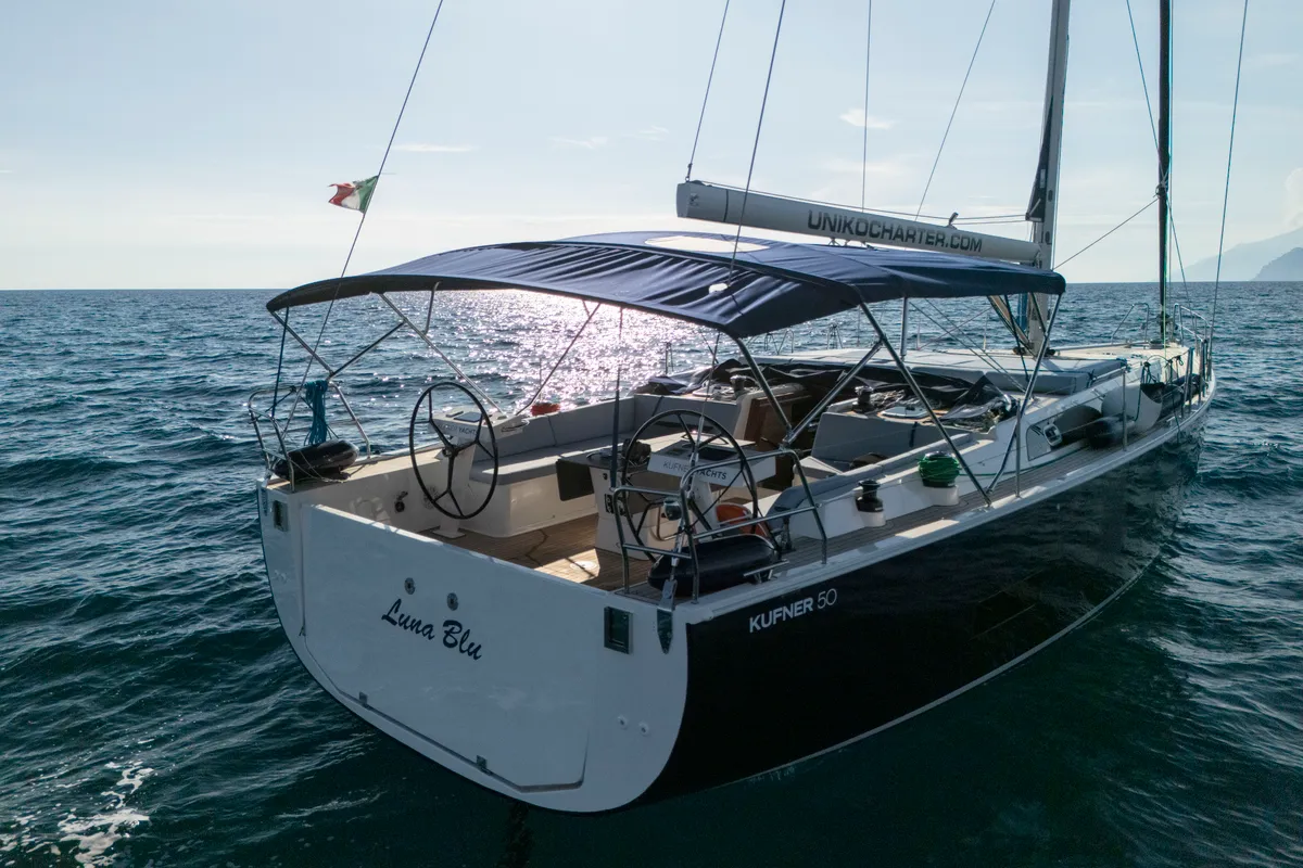 Exterior view of Luna Blu, a D&D Kufner 50 sailboat at Salerno, Italy
