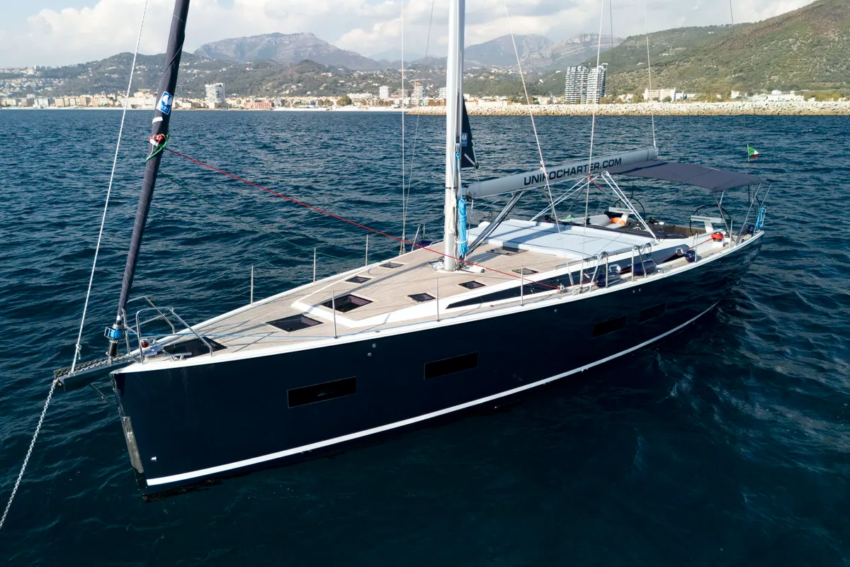 Exterior view of Luna Blu, a D&D Kufner 50 sailboat at Salerno, Italy