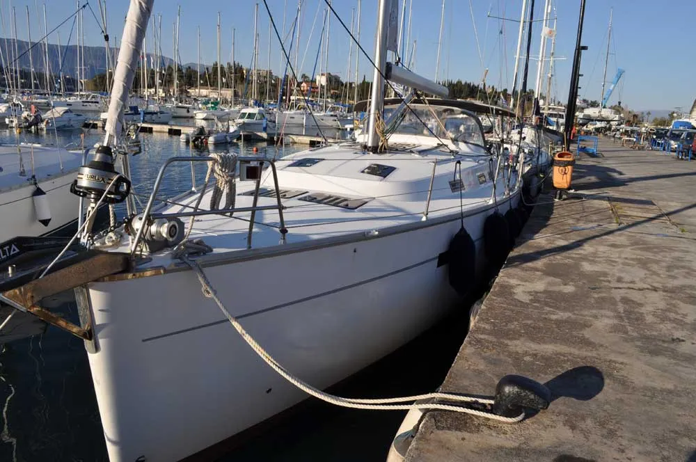 Cockpit of Destiny, a Bavaria Cruiser 45 sailboat at Kontokali, Greece