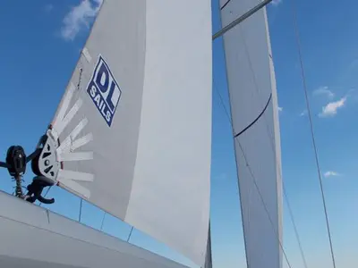 Deck of Destiny, a Bavaria Cruiser 45 sailboat at Kontokali, Greece