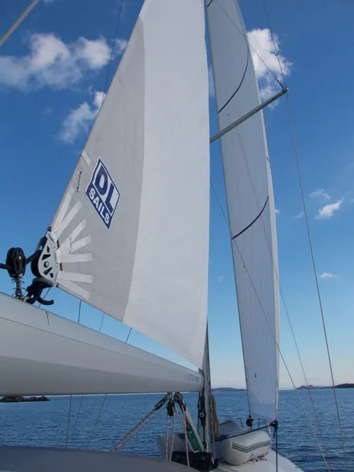 Deck of Destiny, a Bavaria Cruiser 45 sailboat at Kontokali, Greece