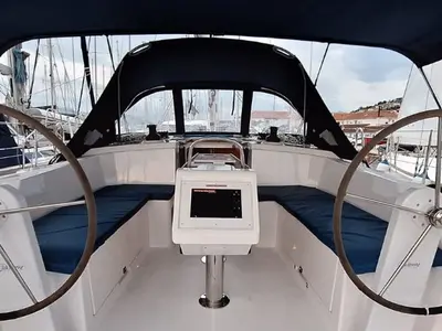 Cockpit of Papagena, a Bavaria C38 sailboat at Grad Šibenik, Croatia