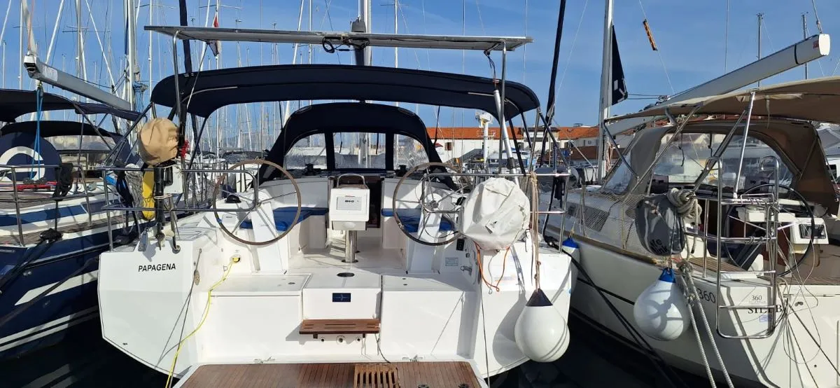 Deck of Papagena, a Bavaria C38 sailboat at Grad Šibenik, Croatia