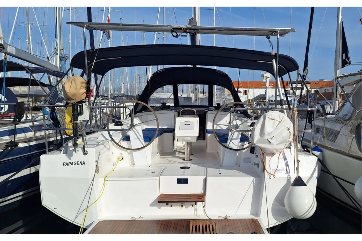 Cockpit of Papagena, a Bavaria C38 sailboat at Grad Šibenik, Croatia