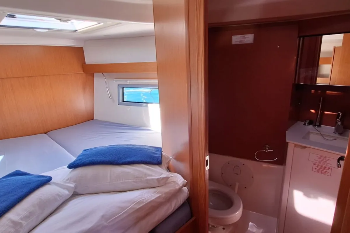 Cabin on Papagena, a Bavaria C38 sailboat at Grad Šibenik, Croatia