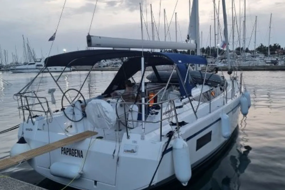 Exterior view of Papagena, a Bavaria C38 sailboat at Grad Šibenik, Croatia