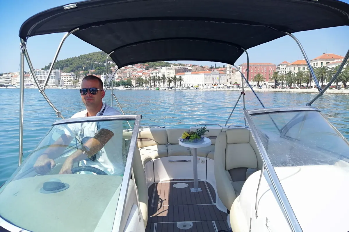 Cockpit of Michelangelo, a Chaparral 263 Sunesta motorboat at Split, Croatia