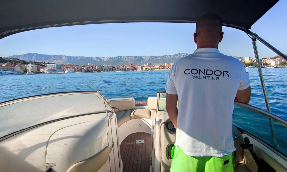Cockpit of Michelangelo, a Chaparral 263 Sunesta motorboat at Split, Croatia