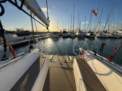 Cockpit of Xavier, a RM 1070 sailboat at La Rochelle, France