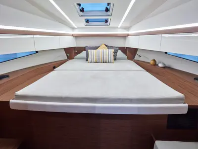 Cabin on Feel the Beat, a Jeanneau NC 33 motorboat at Barth, Germany