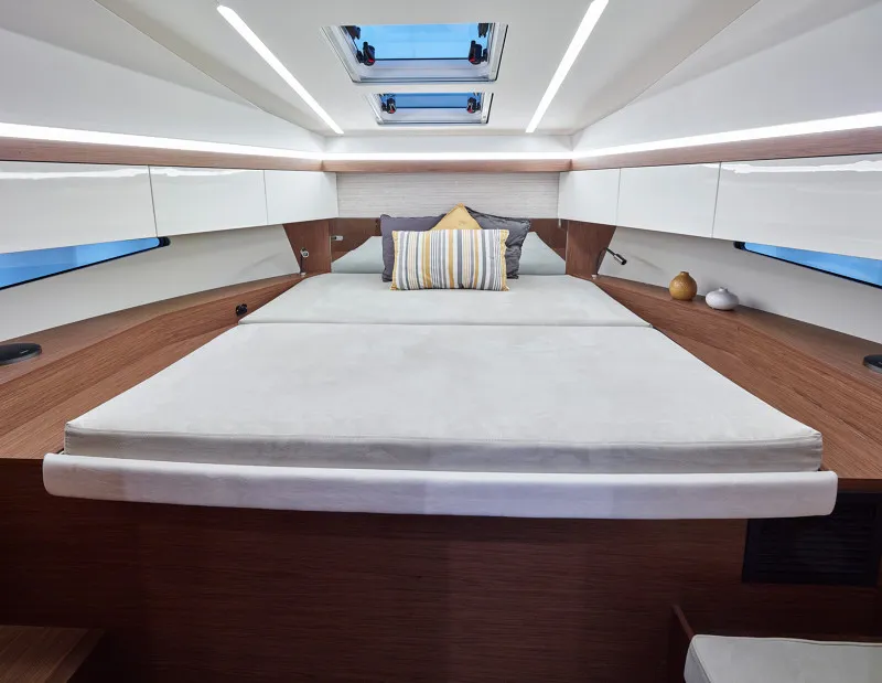 Cabin on Feel the Beat, a Jeanneau NC 33 motorboat at Barth, Germany