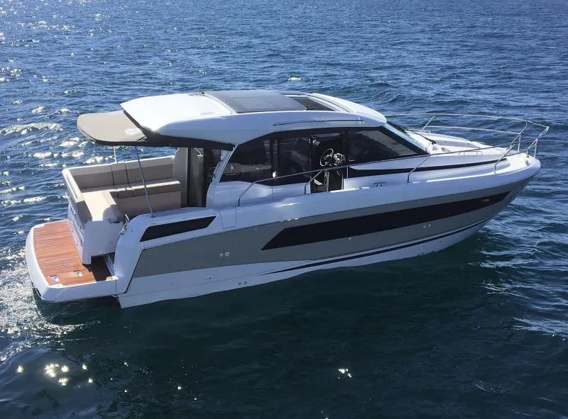 Exterior view of Feel the Beat, a Jeanneau NC 33 motorboat at Barth, Germany