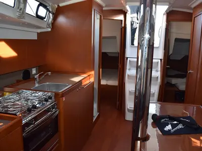 Galley of Ánemos, a Beneteau Oceanis 38 sailboat at U Pàize/Carloforte, Italy